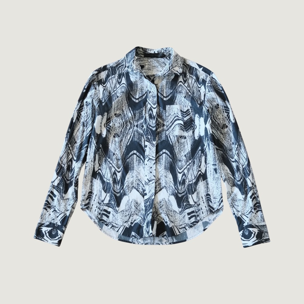 Proenza Schouler Blouse Abstract Graphic Print Black White Button Up Size 6 3398